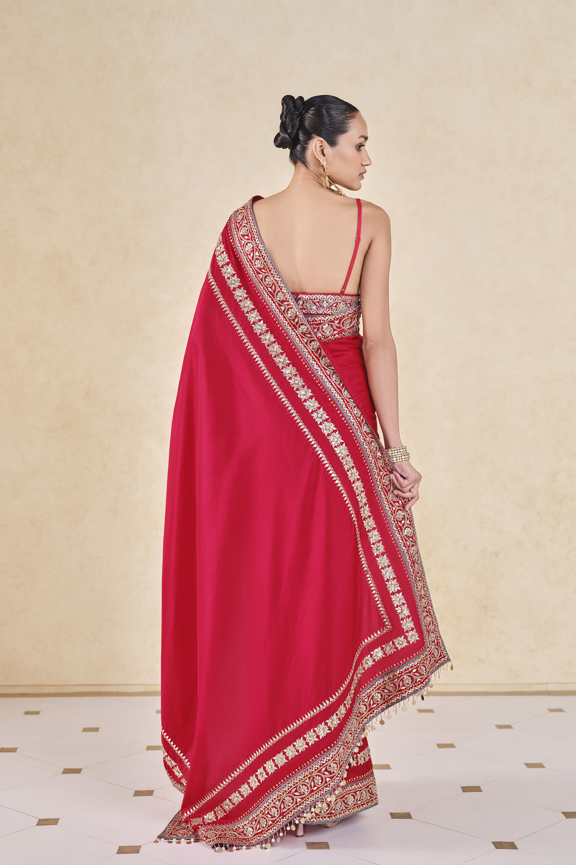 Ilham Gota Patti Silk Saree - Red